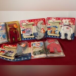 Five New McDonald’s TY Beanie Babies Millennium, Osito, Lefty, Righty, Libearty